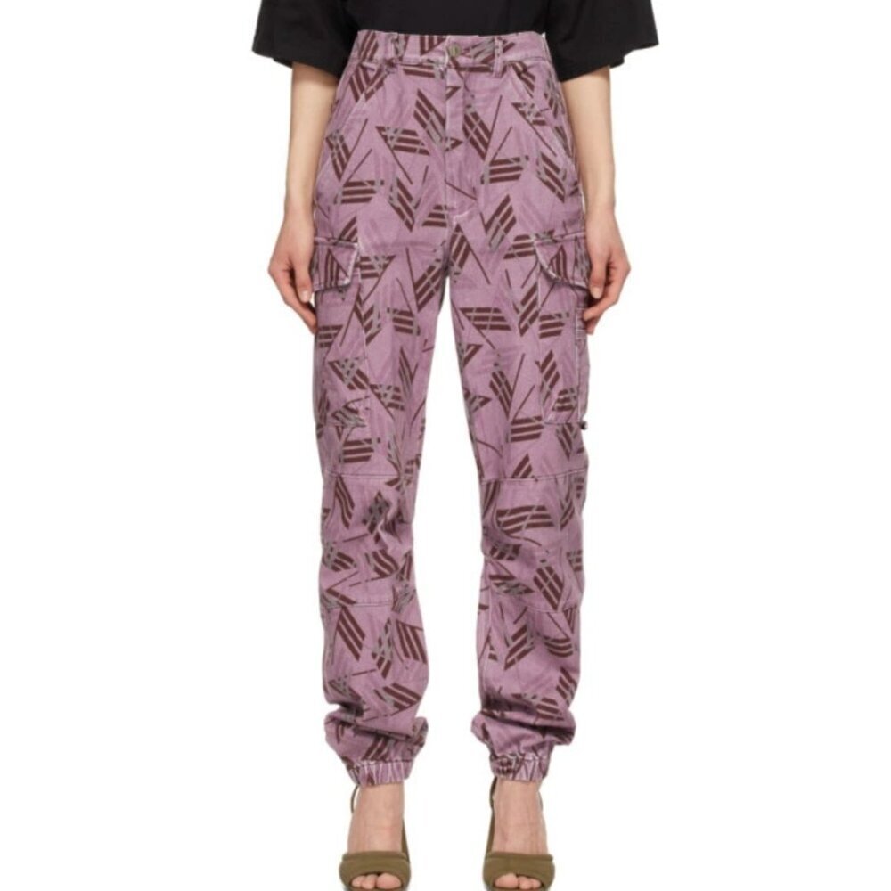 The Attico NWT Purple Mason Cargo Barrel Leg Pants in 192 Camo Logo Size XS